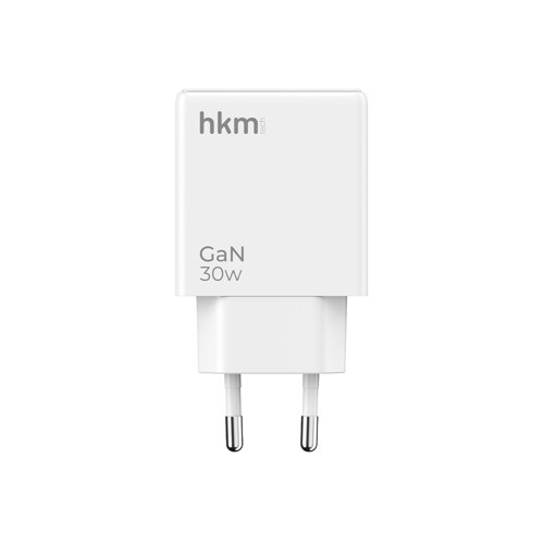 hkm tech EXTRA SLIM GaN 30W USB-A ve Type-C Çift Portlu Hızlı Şarj Aleti, Ultra İnce Güç Adaptörü, Beyaz 2