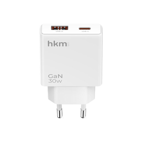 hkm tech EXTRA SLIM GaN 30W USB-A ve Type-C Çift Portlu Hızlı Şarj Aleti, Ultra İnce Güç Adaptörü, Beyaz 3