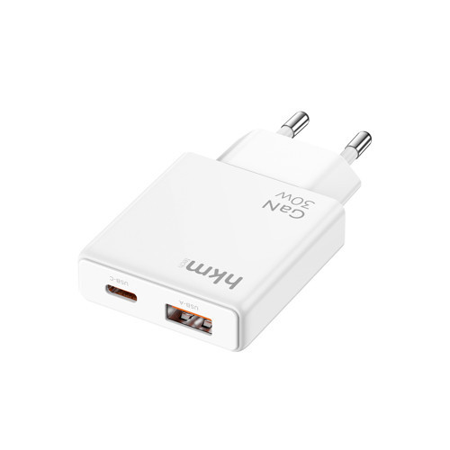hkm tech EXTRA SLIM GaN 30W USB-A ve Type-C Çift Portlu Hızlı Şarj Aleti, Ultra İnce Güç Adaptörü, Beyaz 4