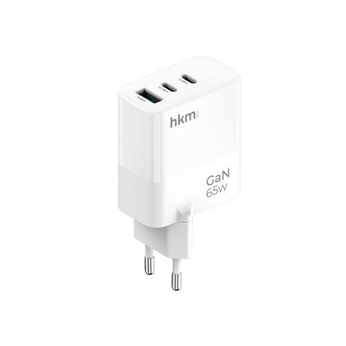GaN MULTI 65W USB-A ve 2*Type-C Üç Portlu Hızlı Şarj Aleti, Güç Adaptörü, Beyaz