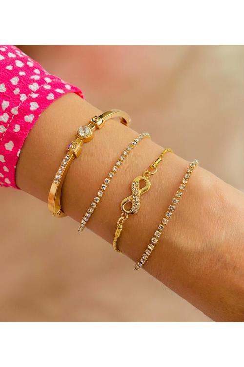 4 Lü Kombin Bileklik Seti Gold Renk Bilezik Künye Takımı Su Yolu Sonsuzluk