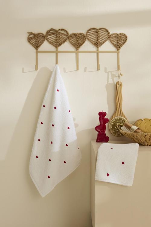 Amour 2 Parça Havlu Seti 50x90 cm Beyaz