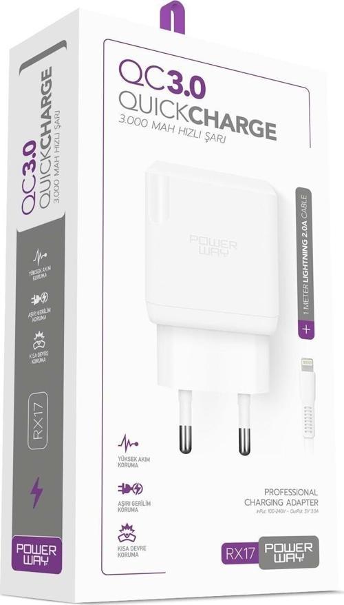 3 AMPER LİGHTNİNG QC 3.0 ŞARJ ALETİ RX17