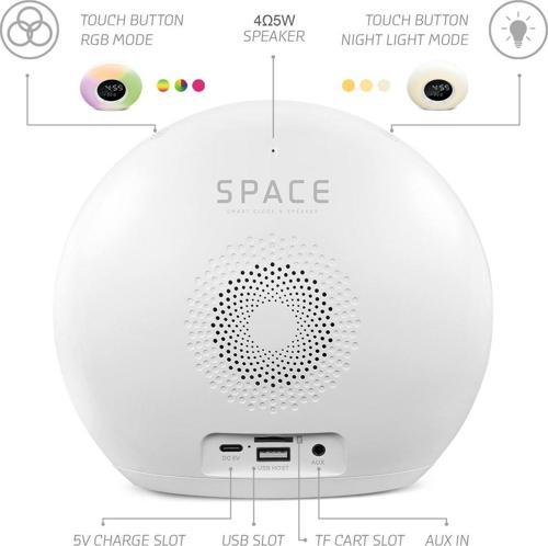 Saat Alarm Usb Aux Müzik Çalar Radyo Gece Lambası Taşınabilir Space Bluetooth Hoparlör