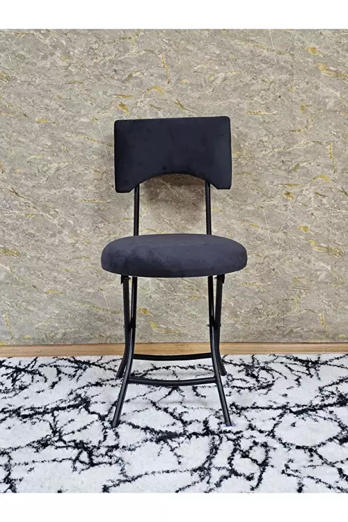 Siyah Boyalı Katlanır Tabure - Kamp Sandalyesi - Sandalye - Mutfak Taburesi - Tabure Füme Renk 36 x 80 Boyut/Ebat