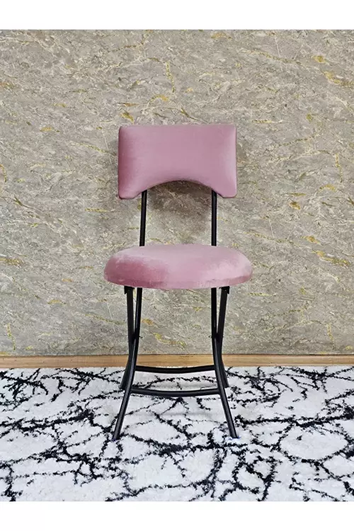 Siyah Boyalı Katlanır Tabure - Kamp Sandalyesi - Sandalye - Mutfak Taburesi - Tabure Pembe Renk 36 x 80 Boyut/Ebat