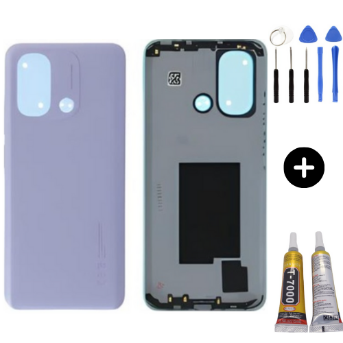 Redmi 12C Uyumlu Full Kasa Arka Pil Kapağı Mor + Montaj Seti
