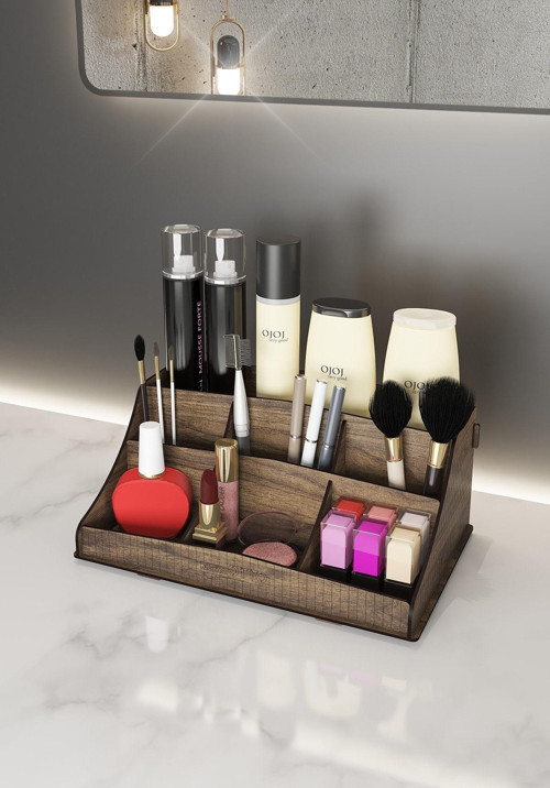 Bella Small Ahşap Makyaj Takı Banyo Kozmetik Düzenleyici Organizer Ceviz