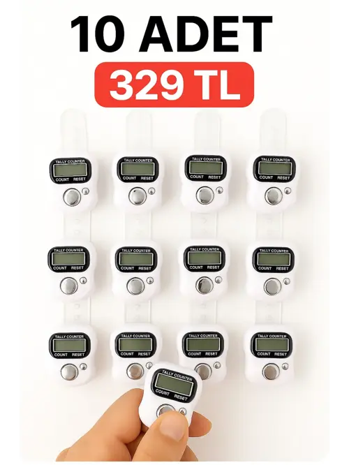10 ADET Beyaz – Dijital Parmak Tipi Yüzük Tesbih, Namaz Zikir Sayacı