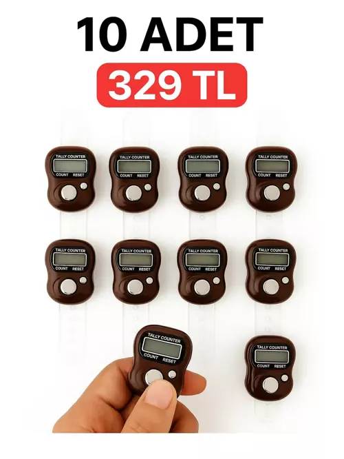 10 ADET Kahverengi – Dijital Parmak Tipi Yüzük Tesbih, Namaz Zikir Sayacı