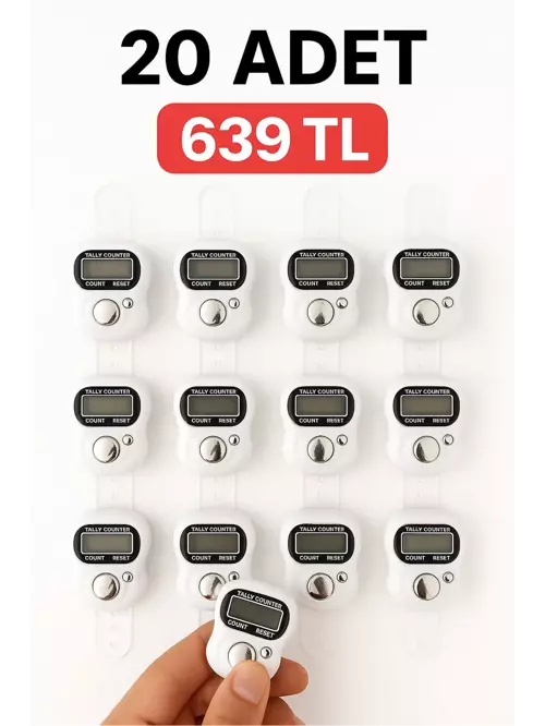 20 ADET Beyaz – Dijital Parmak Tipi Yüzük Tesbih, Namaz Zikir Sayacı