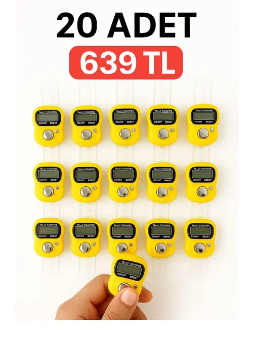 20 ADET Sarı – Dijital Parmak Tipi Yüzük Tesbih, Namaz Zikir Sayacı