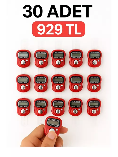 30 ADET Kırmızı – Dijital Parmak Tipi Yüzük Tesbih, Namaz Zikir Sayacı