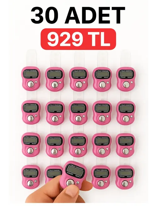 30 ADET Pembe – Dijital Parmak Tipi Yüzük Tesbih, Namaz Zikir Sayacı
