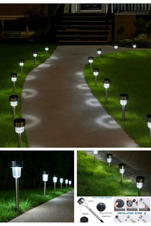 Beyaz Led Işıklı Solar Güneş Enerjili 6 ADET Metal Gövdeli Saplamalı Bahçe Lambası 30 cm Beyaz Led