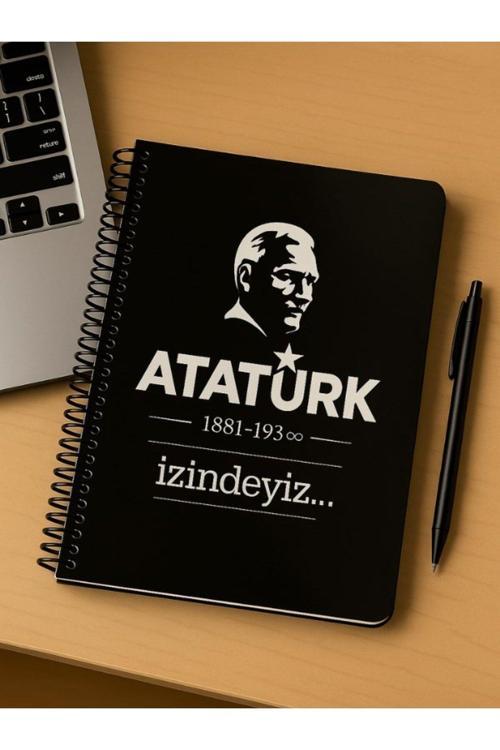 Öğrenci ve Ofis Kullanımı İçin Uygun Atatürk İzindeyiz Temalı Spiral Kareli Defter 80 Yaprak