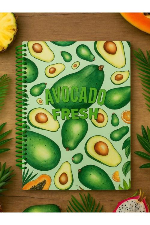 Öğrenci ve Ofis Kullanımı İçin Uygun Avokado Fresh Tasarımlı Spiralli Kareli Defter 80 Yaprak