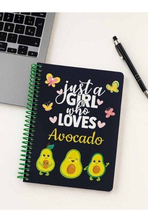 Öğrenci ve Ofis Kullanımı İçin Uygun Just A Girl Who Loves Avocado Temalı Spiralli Kareli Defter 