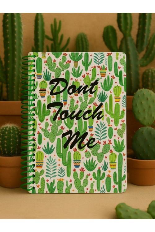 Öğrenci ve Ofis Kullanımı İçin Uygun Kaktüs Desenli Tasarımlı Spiralli Çizgili Defter 80 Yaprak