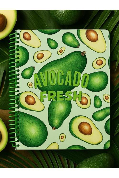 Öğrenci ve Ofis Kullanımı İçin Uygun Avokado Fresh Temalı Spiralli Çizgili Defter 80 Yaprak