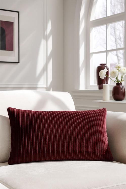 Fitilli Kadife Kırlent Kılıfı Bordo 30x50