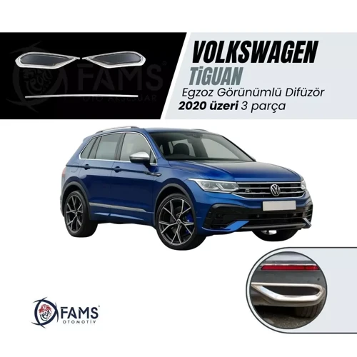 Vw Tiguan Facelift Krom Egzoz Görünümü Difüzör 3 Parça 2020 Ve Üzeri Uyumlu Paslanmaz Çelik
