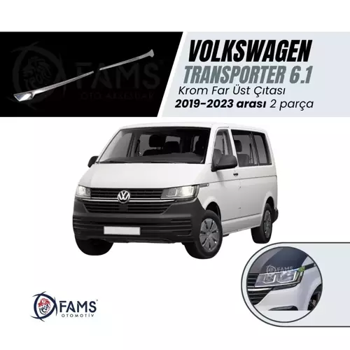VW T6.1 TRANSPORTER 2019-2023 Arası Krom Far Üst Çıta 2 Parça Paslanmaz Çelik
