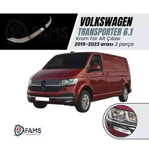 Vw T6.1 Transporter 2019-2023 Arası Krom Far Alt Çıtası 2 Parça Paslanmaz Çelik