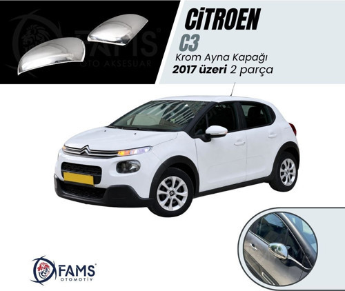 Citroen C3 Krom Ayna Kapağı 2 Parça 2017 > Paslanmaz Çelik