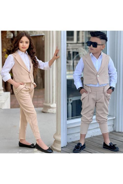 Yeleki Şalval Pantolon Görünümlü 3'Lü Unisex Çocuk Takım