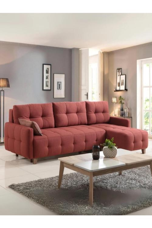 Soloboss Eya Köşe Koltuk Takımı & L Koltuk (Sandıklı & Yataklı) Bordo & Köşe Takımı