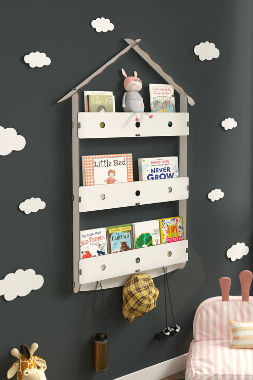 Maison Çatılı Askılı Ahşap Eğitici Montessori Çocuk Odası Kitaplık