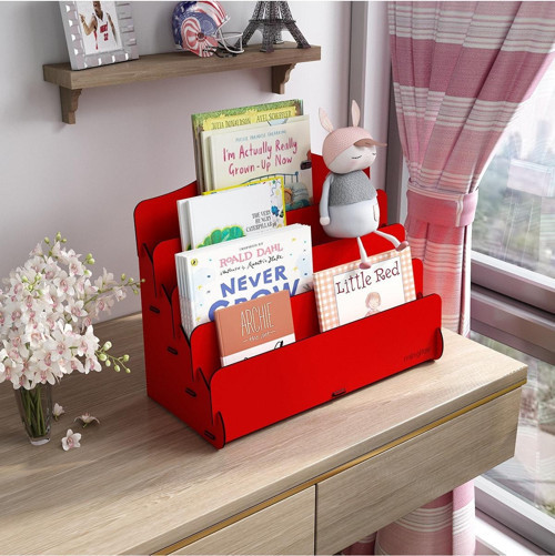 Mini Lucky Montessori Çocuk Kitaplığı 4 Raflı Ahşap Çocuk Odası Kitaplık Masaüstü Mini Kitaplık