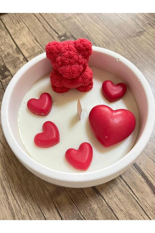Dekoratif Saksı Sevgililer Günü Konsept Kokulu Soya Mum Gül Bahçesi