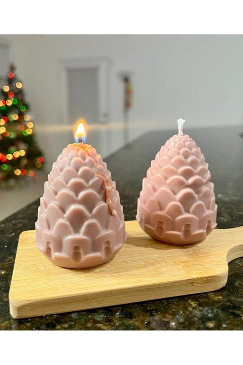 Yılbaşı Konsept Dekoratif Kozalak Kokulu Soya Wax Mumu
