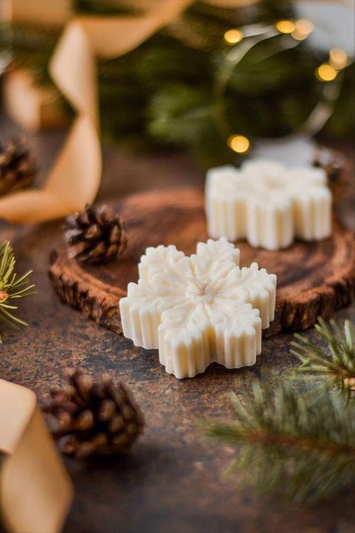 Yılbaşı Konsept Dekoratif Kar Tanesi Kokulu Mum Soya Wax Mum