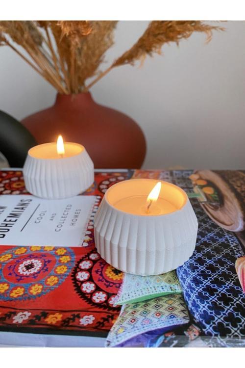 Beyaz Renk Çizgili Model 2’Li Tealight Mumluk
