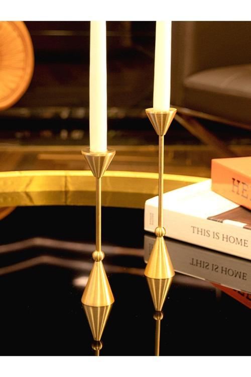 Pirinç El Yapımı Konik Toplu Şamdan Rome Ikili Set