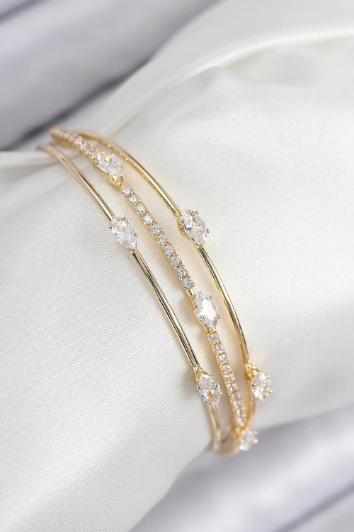 Pirinç Zirkon Taşlı Su Yolu Model Gold Renk Kadın Bileklik NELW0019