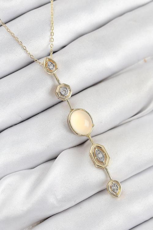 Pirinç Zincir Sarı Gold Renk Zirkon Taşlı Y Kolye NELW0067