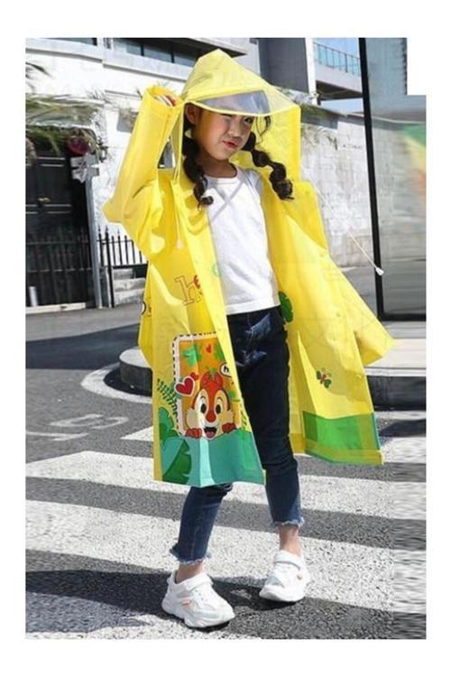 Unisex Çocuk Sarı Cepsiz Kapüşonlu Yağmurluk