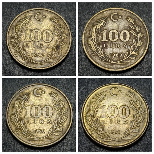 Escoines 3996368b60c568840e 1988 / 1989 / 1990 / 1991 100 lira Alüminyum bronz çt/çt+ para