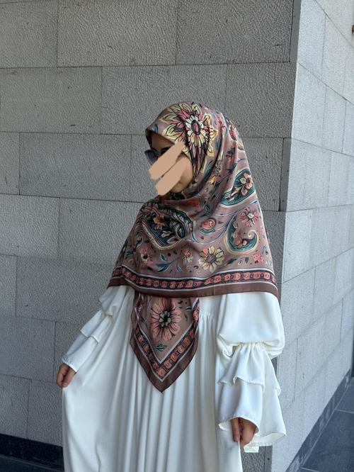 Pamuklu Flora Desen Eşarp-Kahve