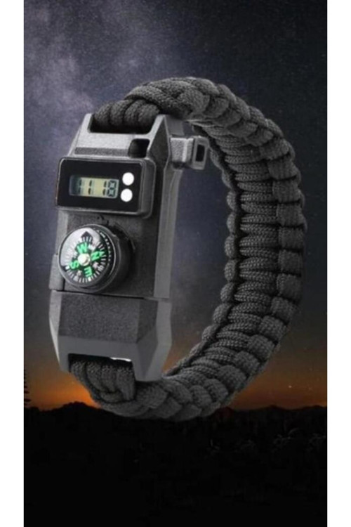 Paracord Acil Durum Sos Led Işıklı+ Pusula Ve Düdük Ateş Başlangıcı Magnezyum Çubuk