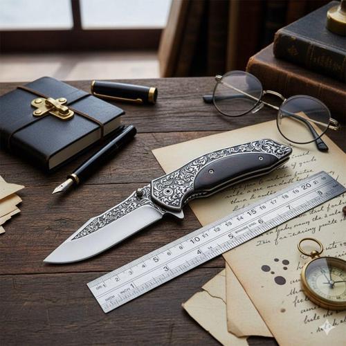 Company Black İşlemeli Ahşap Kabze Kamp Çakısı