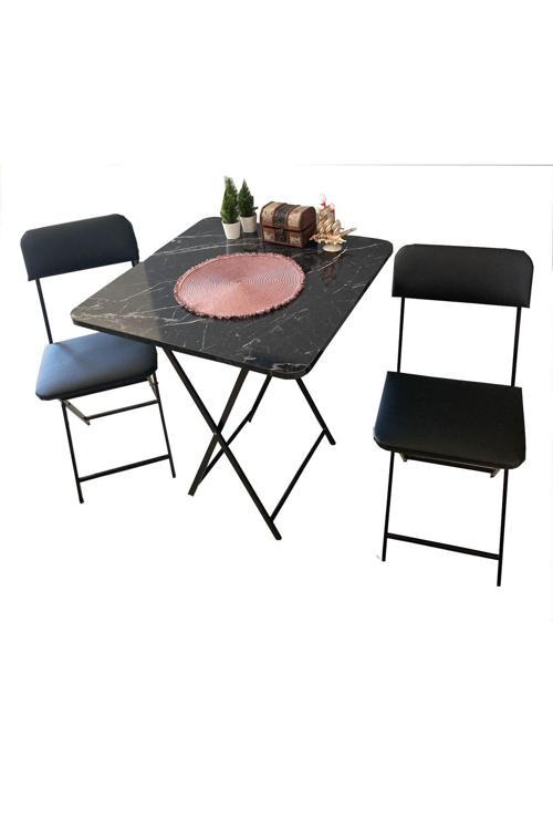 Katlanır Masa Sandalye Takımı Kare Masa Siyah Sandalye