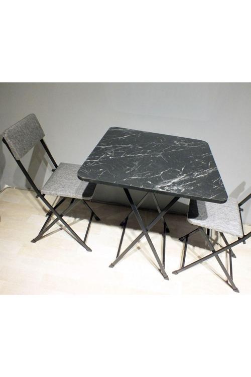 Katlanır Mermer Görünüm Mutfak Masa Sandalye Takımı