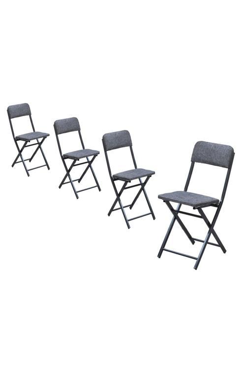 Sandalye Gri Keten Katlanır Lüks 4 Adet