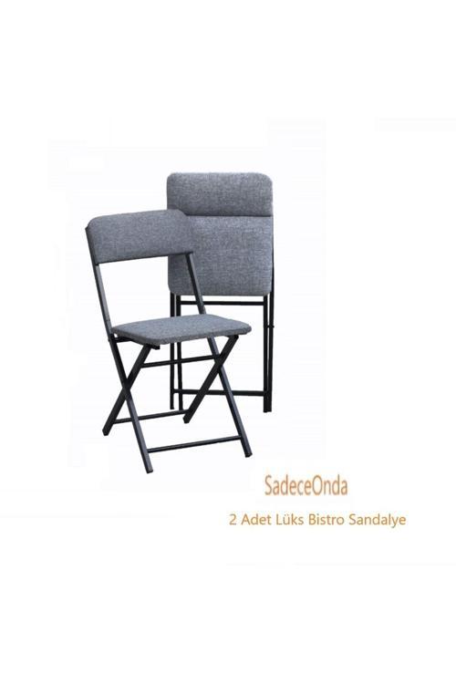 Sandalye 2 Adet Lüks Keten Gri