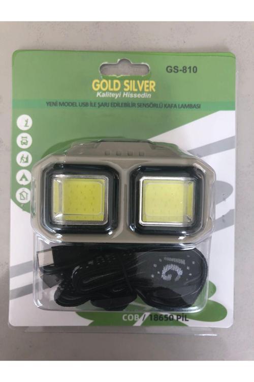 Şarjlı Sensörlü Ledli Kafa Lambası  Cob/18650 Pil Gold Silver